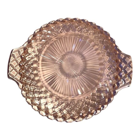 Anchor Hocking Waterford Waffle Cake Plate With Handles, Pink, Depression Glass - Picture 3 of 5
